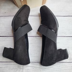 Prevata Black Square Toed Suede Pumps Size 8